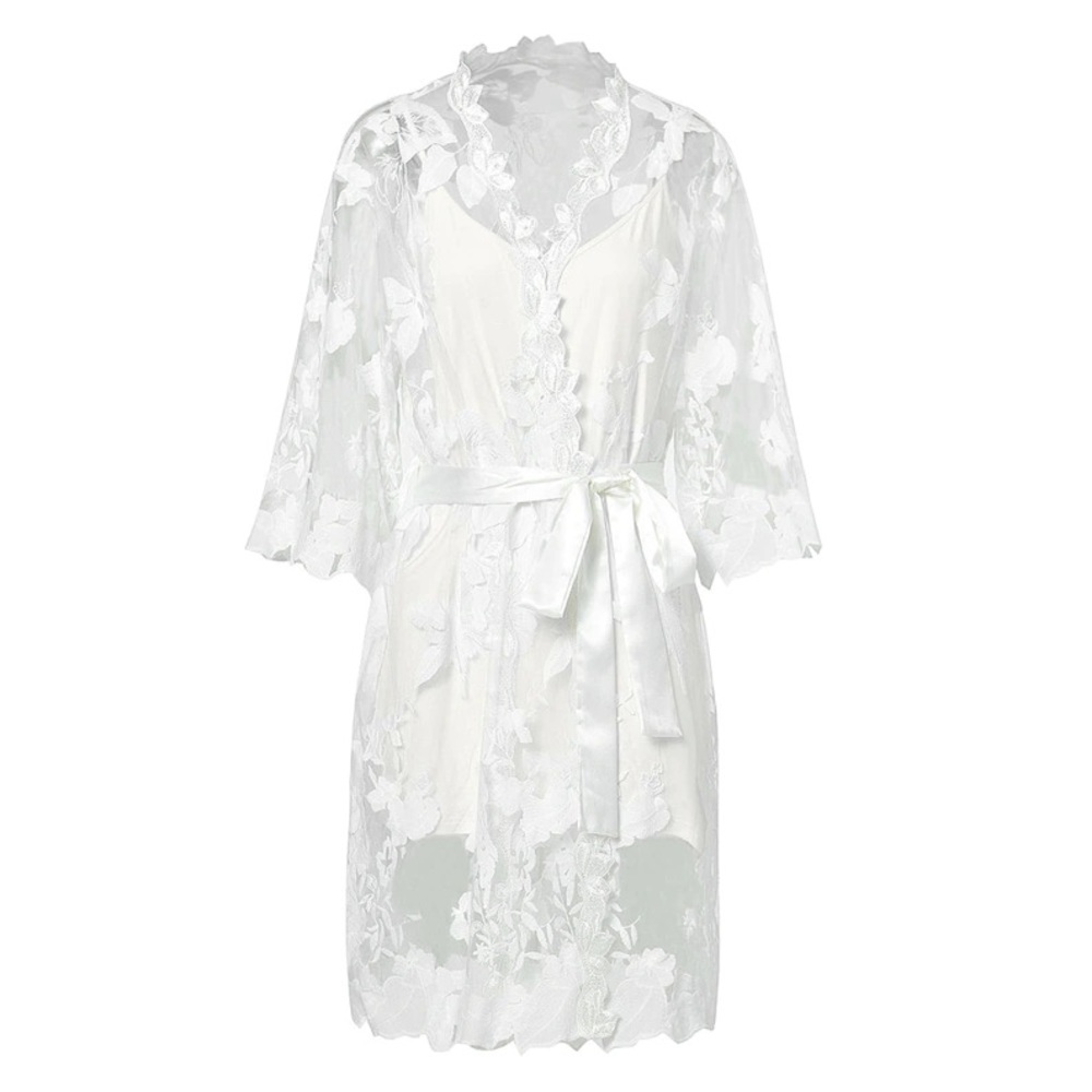 White lace floral bridal robe